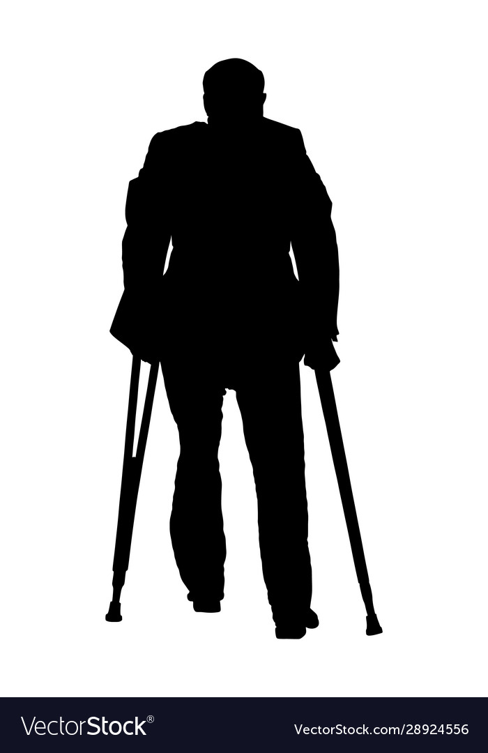 Old invalid man walking with sticks silhouette Vector Image