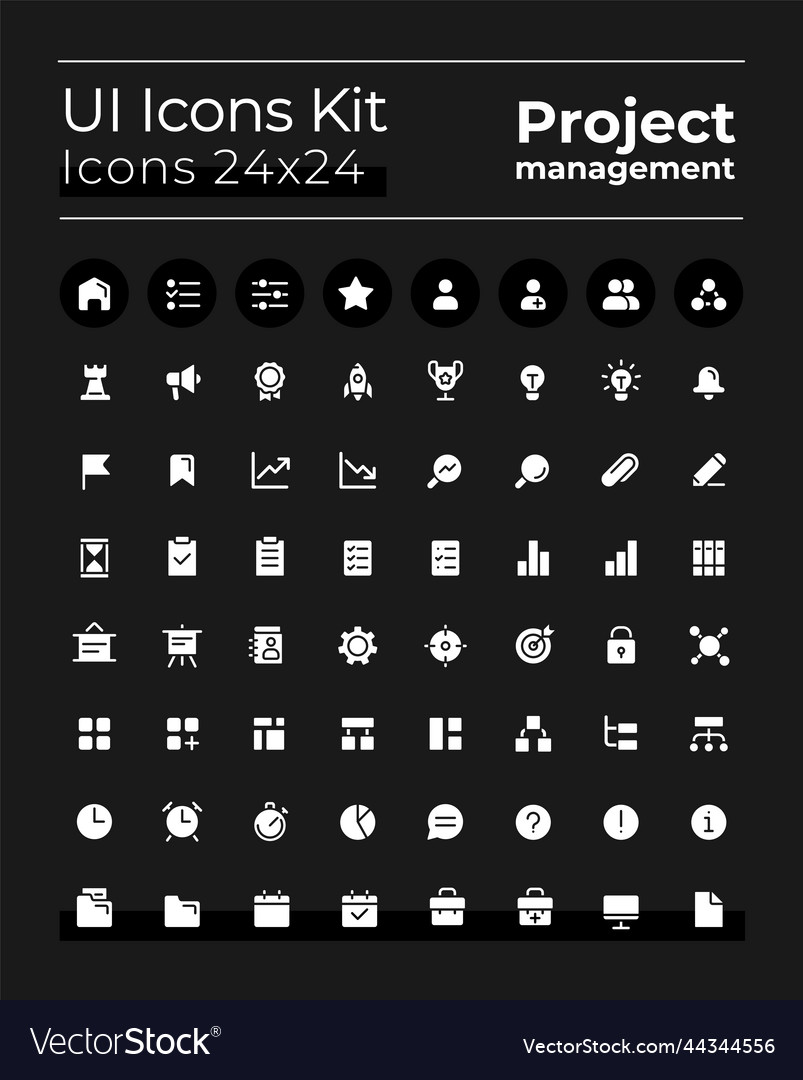 Projektmanagement weiß glyph ui icons kit