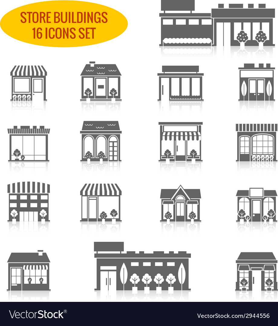 Store building icons set black