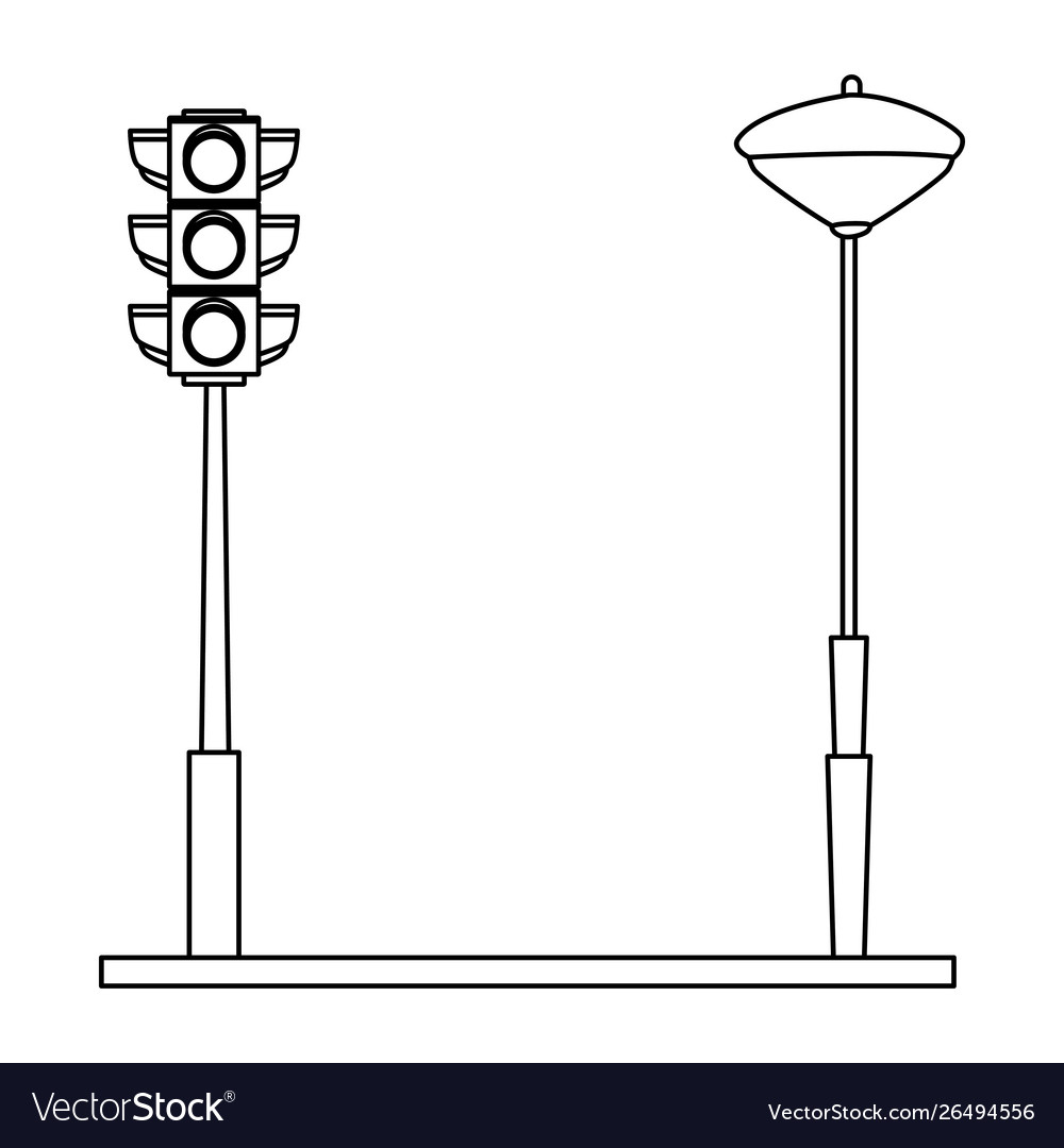 Traffic lights and streetlight on street in black