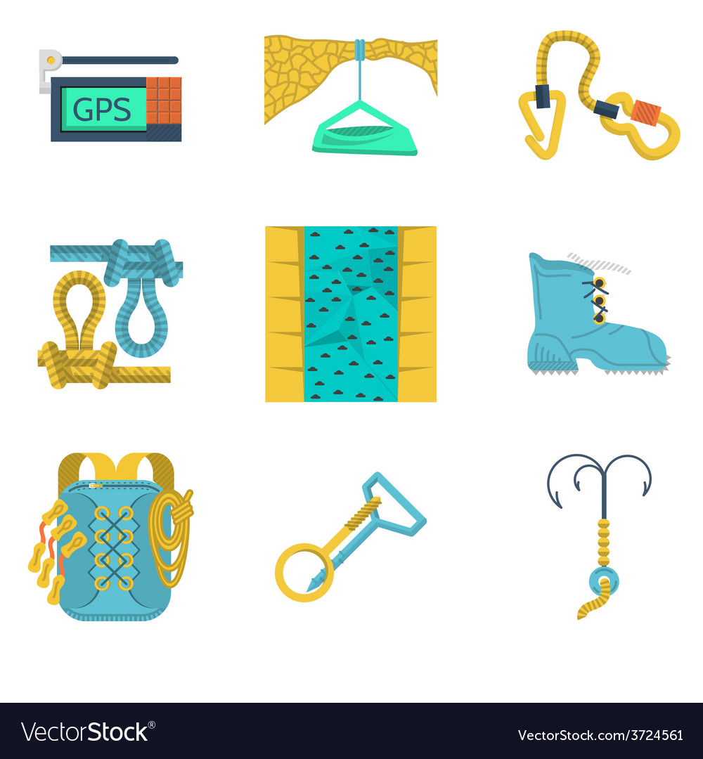 Flat icons collection of mountaineering