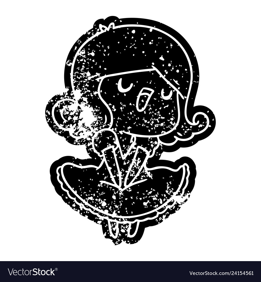 Grunge icon of a cute singing kawaii girl Vector Image