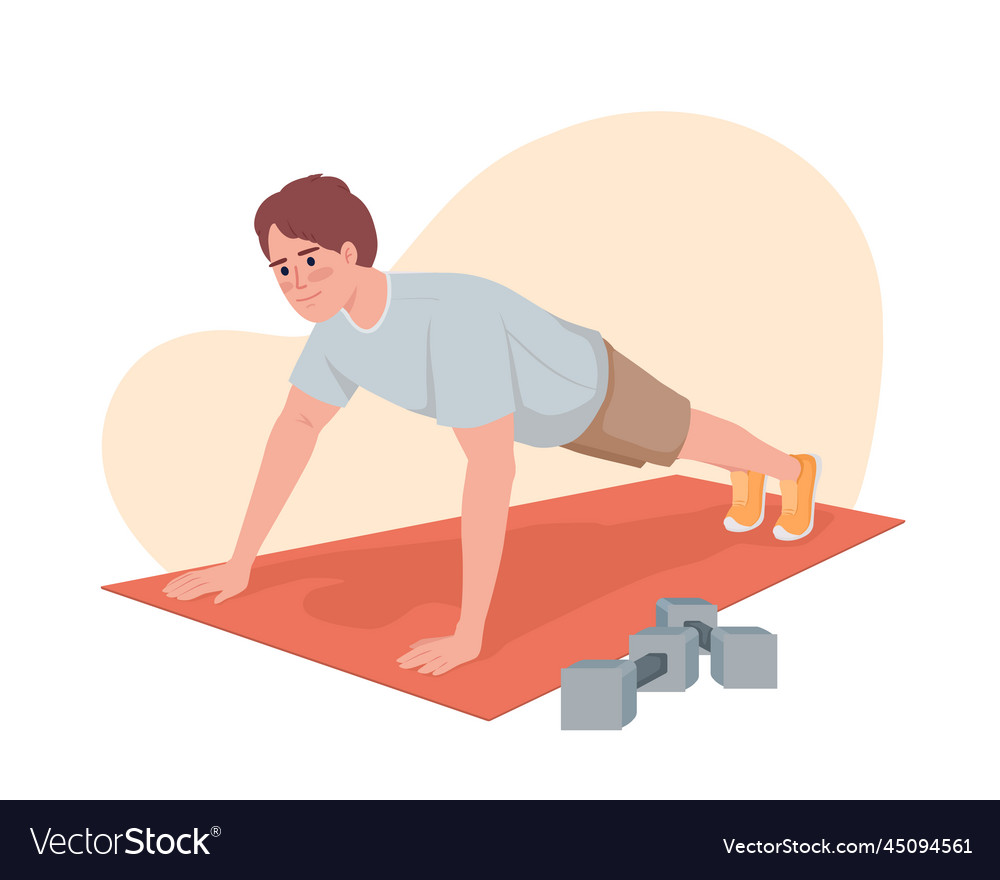 Man doing push up exercise 2d isolated vector image Man doing push up exercise 2d isolated