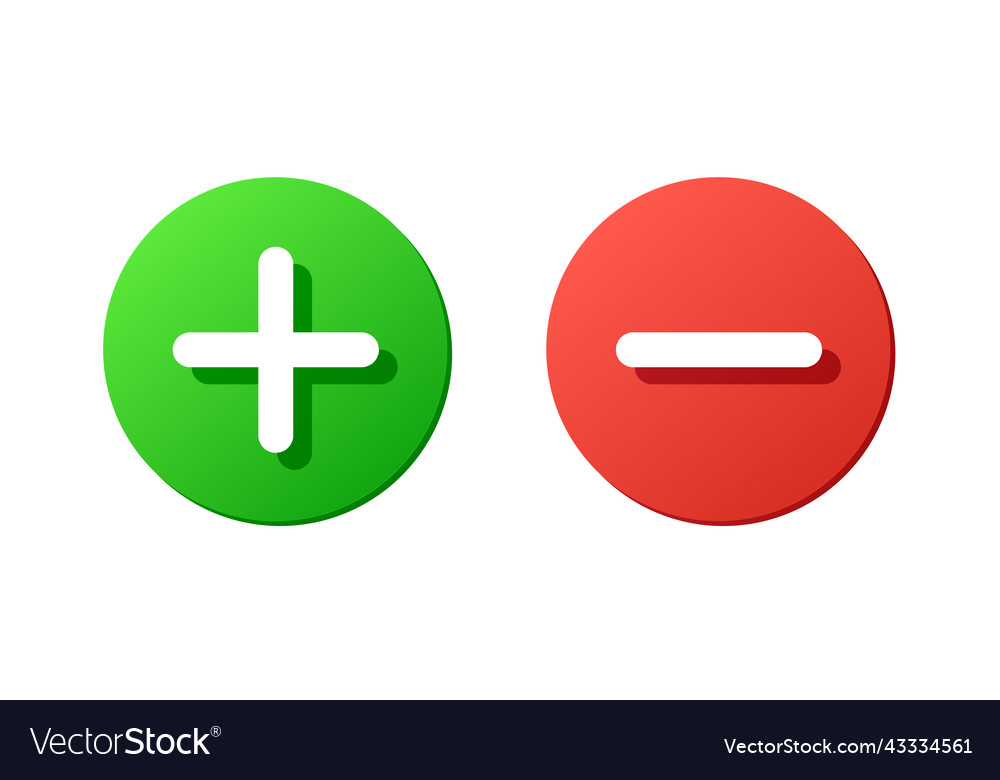 Plus and minus buttons red and green rounded Vector Image