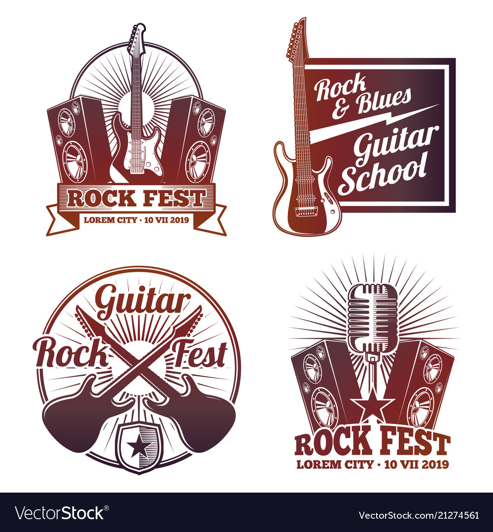 Rock and roll music labels vintage heavy Vector Image