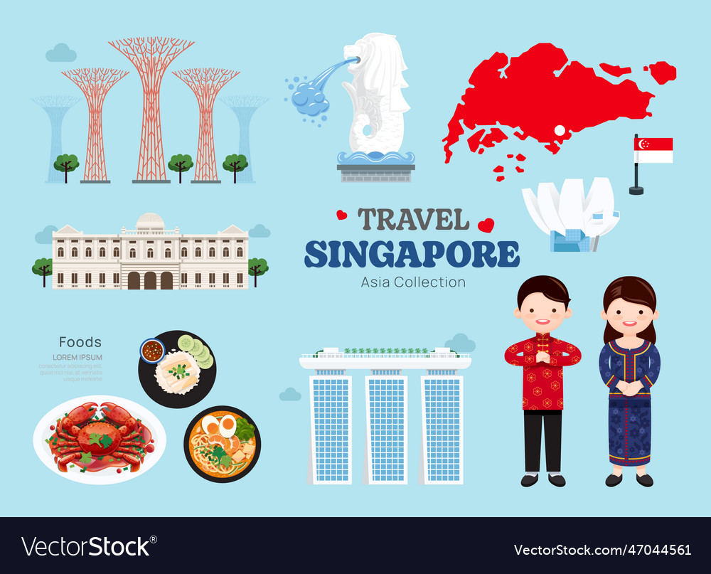 Travel singapore flat icons set element Royalty Free Vector