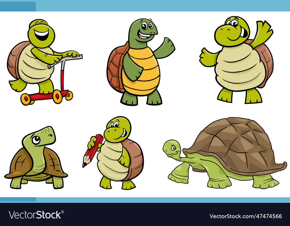 Cartoon funny turtles comic animal characters set Vector Image