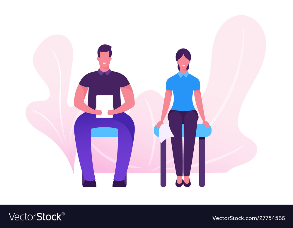 Confident Serious Young Man And Woman With Cv Vector Image