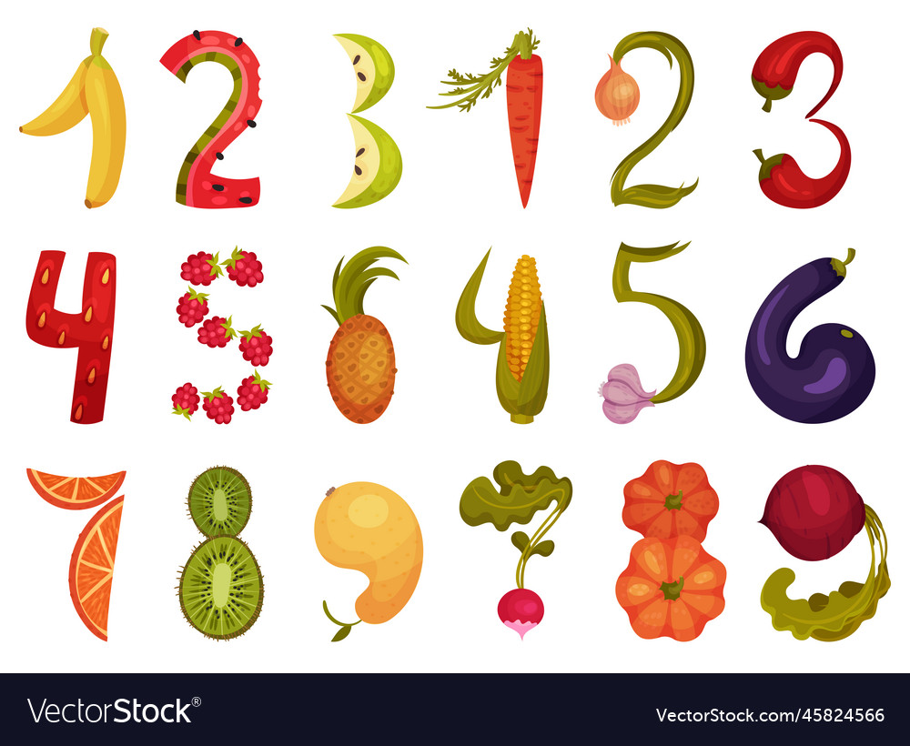 Fruit and vegetable numbers numerals big Vector Image