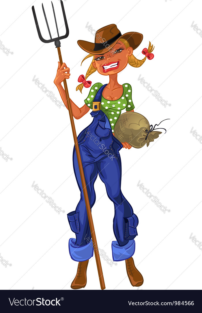 Girl shepherdess with agricultural implements Vector Image