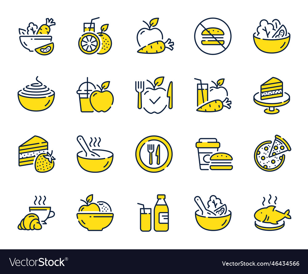 Meal line icons vegetable dish poke bowl food Vector Image