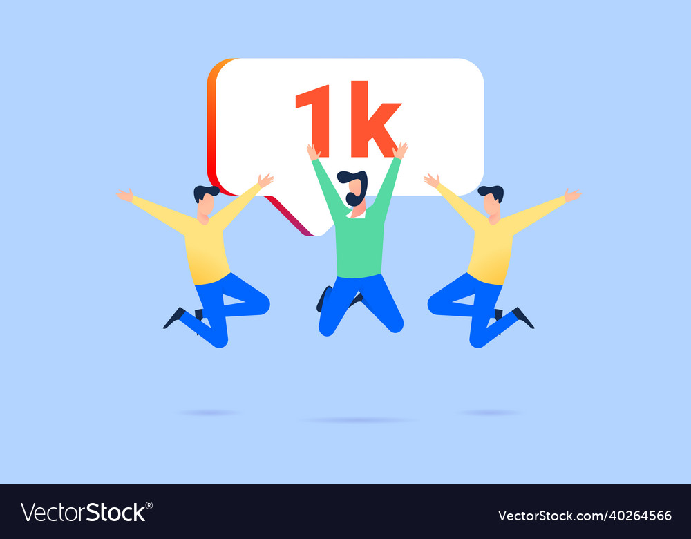 Social media concept group of people happy with 1k