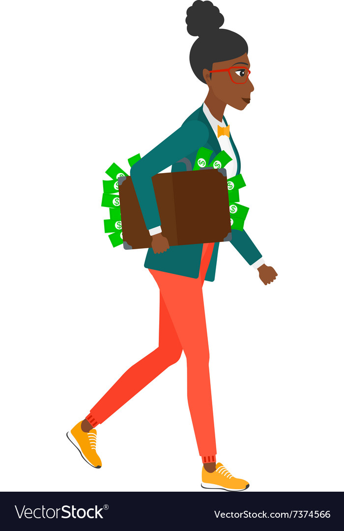 Woman with suitcase full of money