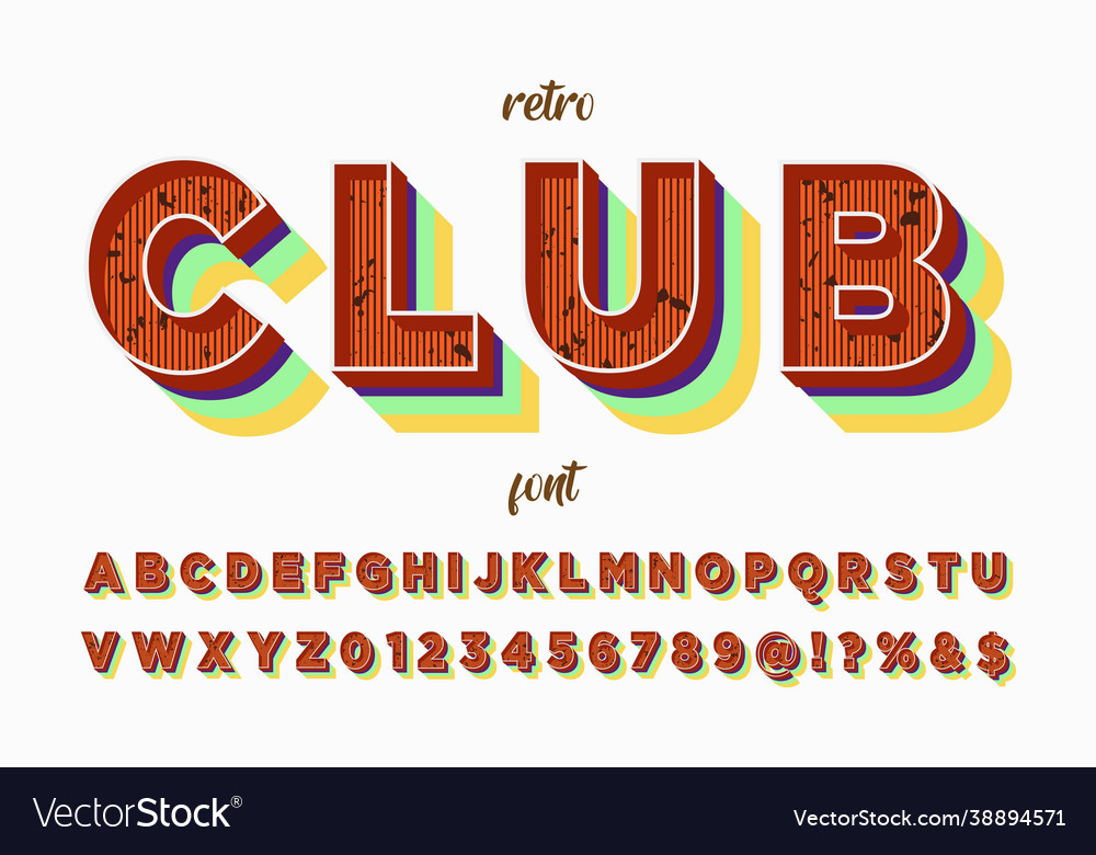 Alphabet design retro font typeface orange Vector Image