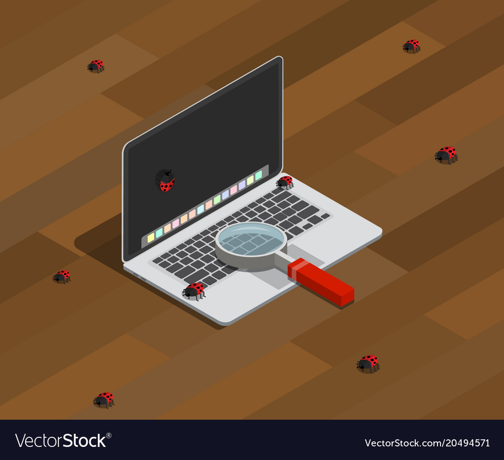 Finding bugs on computer programming with laptop