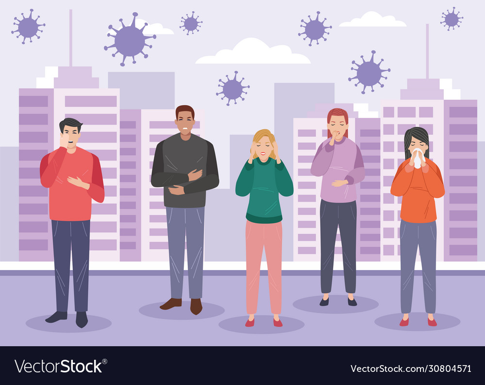 Group people sick with covid19 symptoms Royalty Free Vector