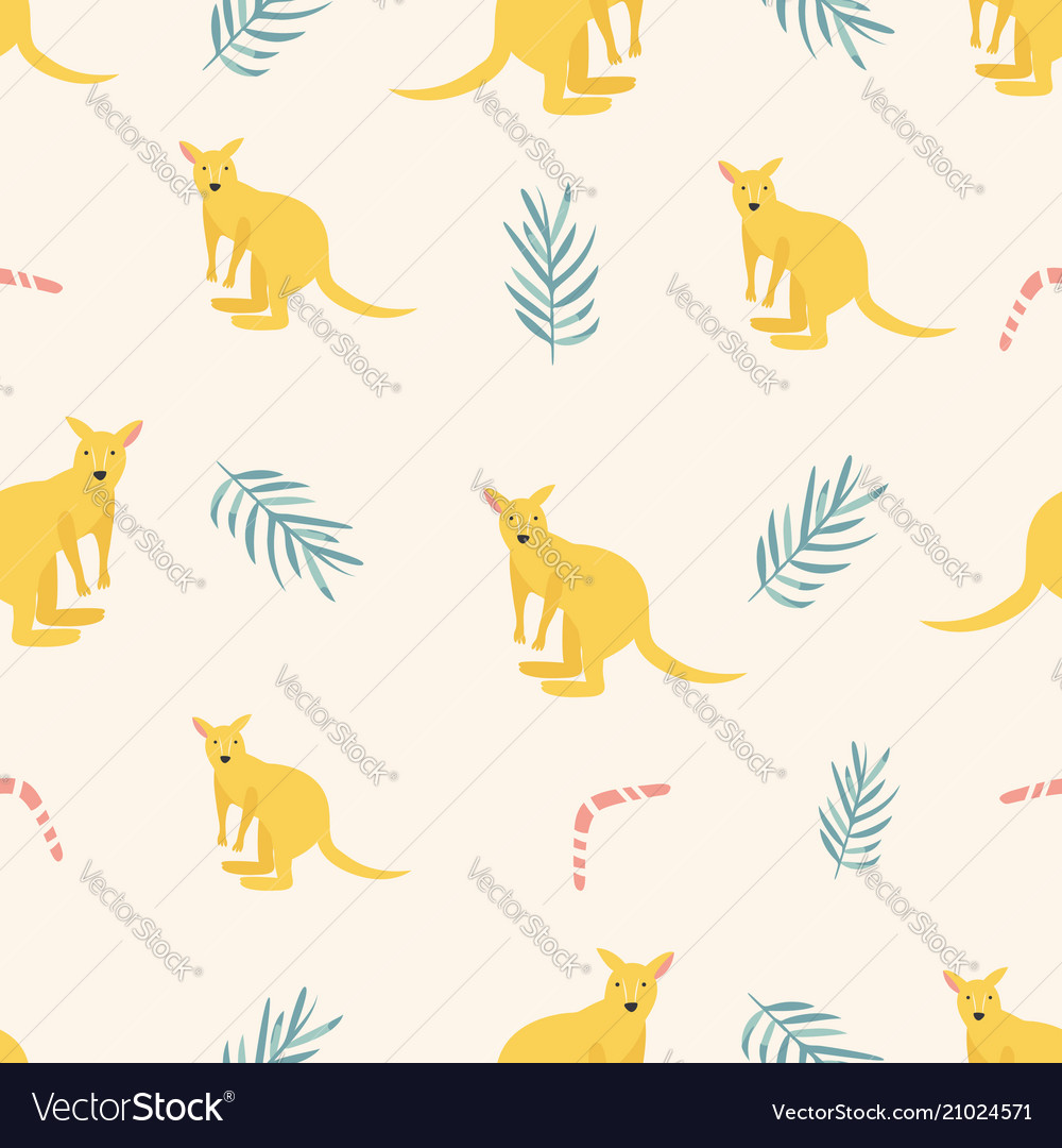 Seamless pattern with kangaroos and leaves Vector Image