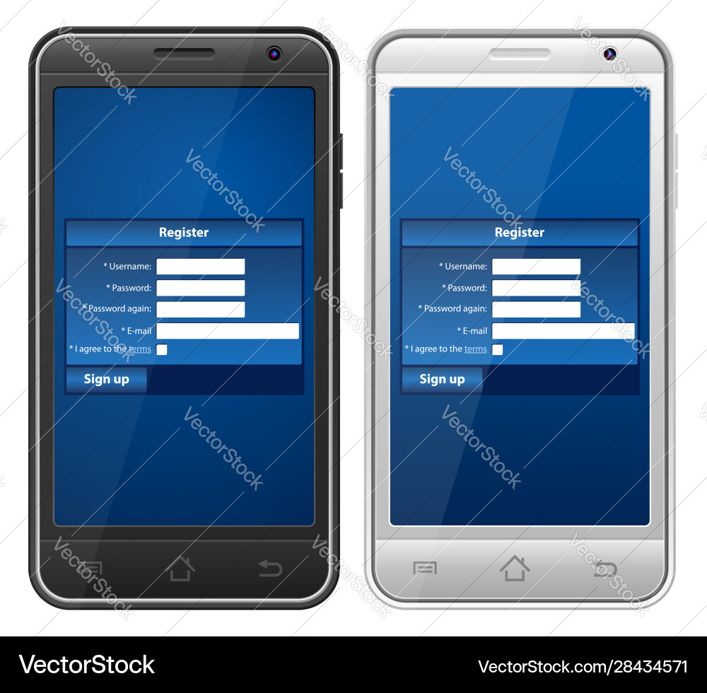 Smartphone register Royalty Free Vector Image - VectorStock