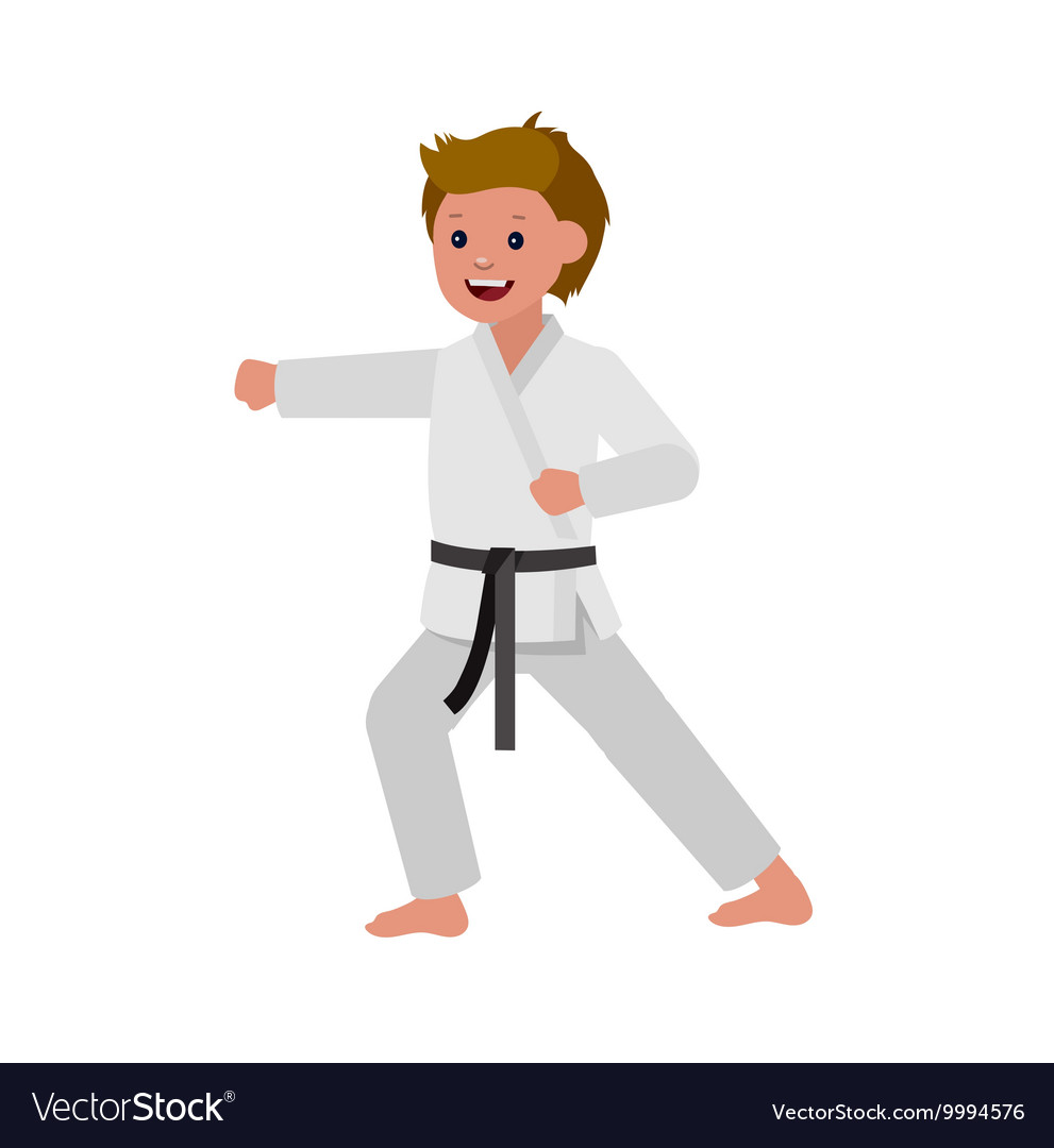 Cartoon kid wearing kimono martial art Royalty Free Vector