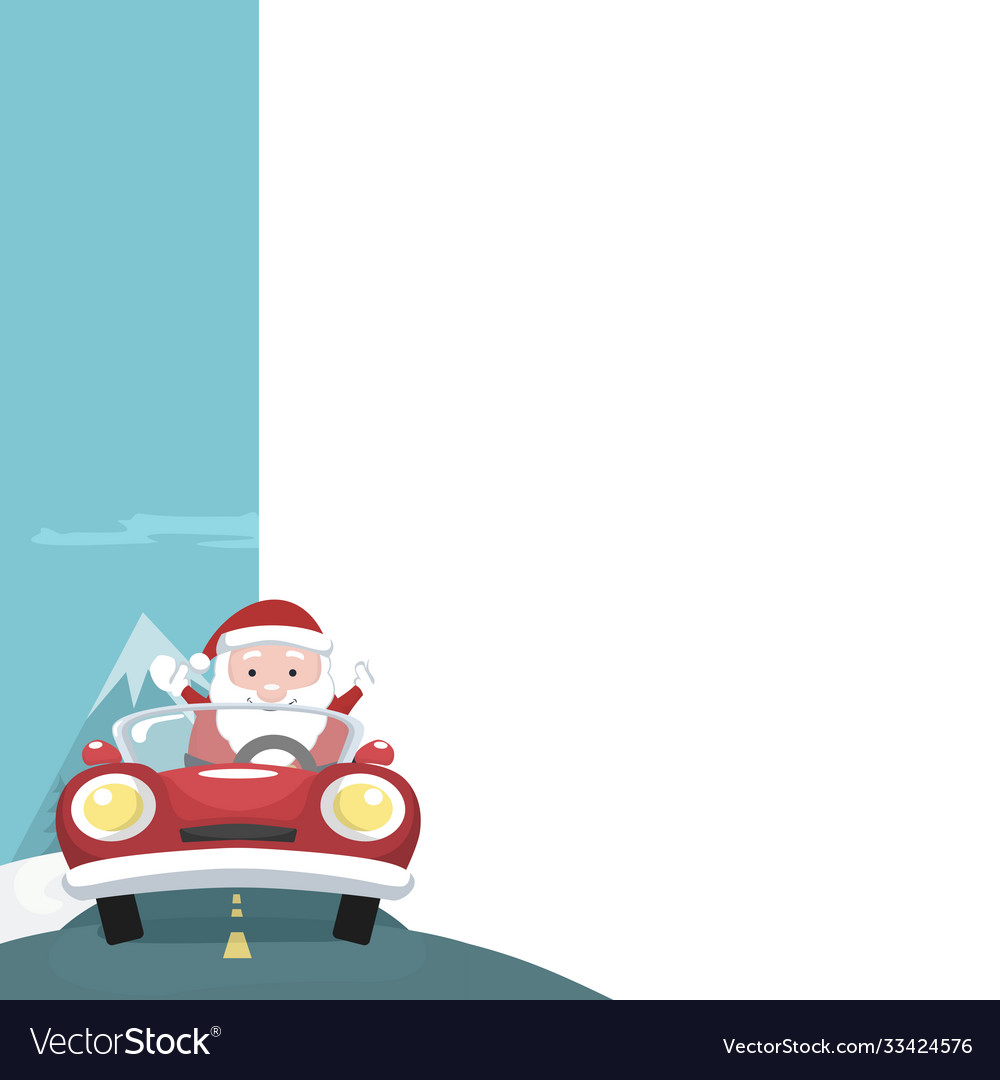 Christmas card santa claus in car with blank