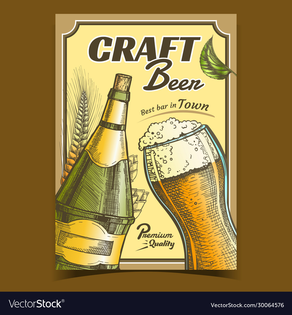 Craft beer alcohol drink advertising poster Vector Image