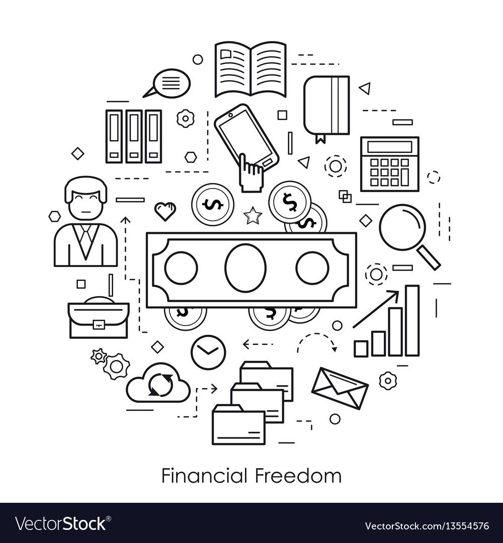 Financial freedom - round black and white concept Vector Image