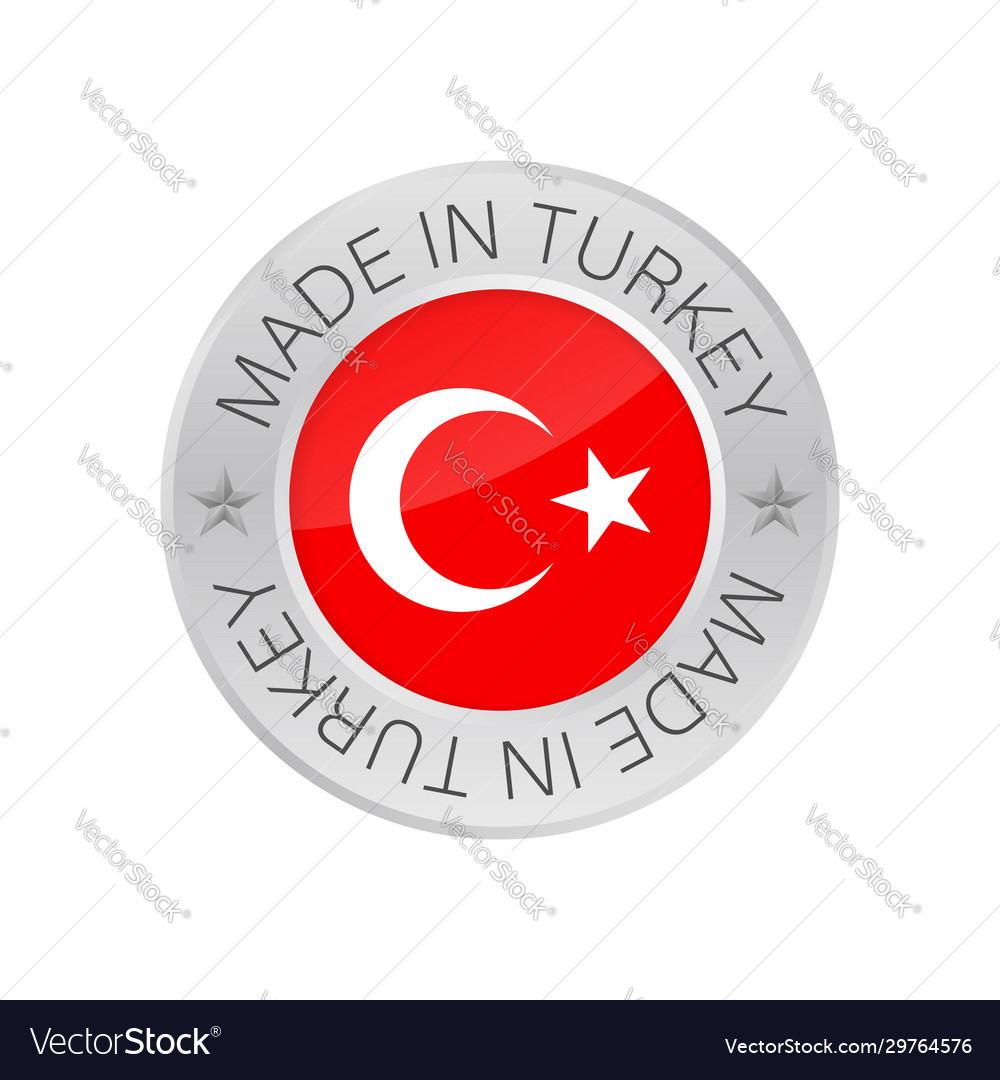 Glossy metal badge icon made in turkey with flag