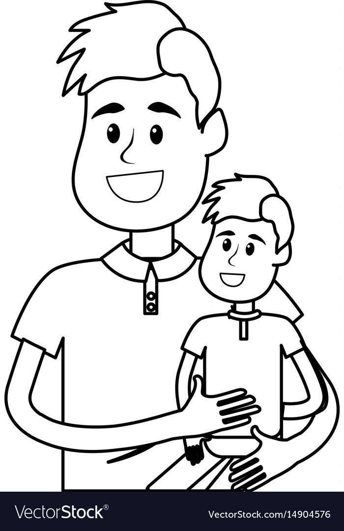 Line nice father carrying his son in the hands Vector Image