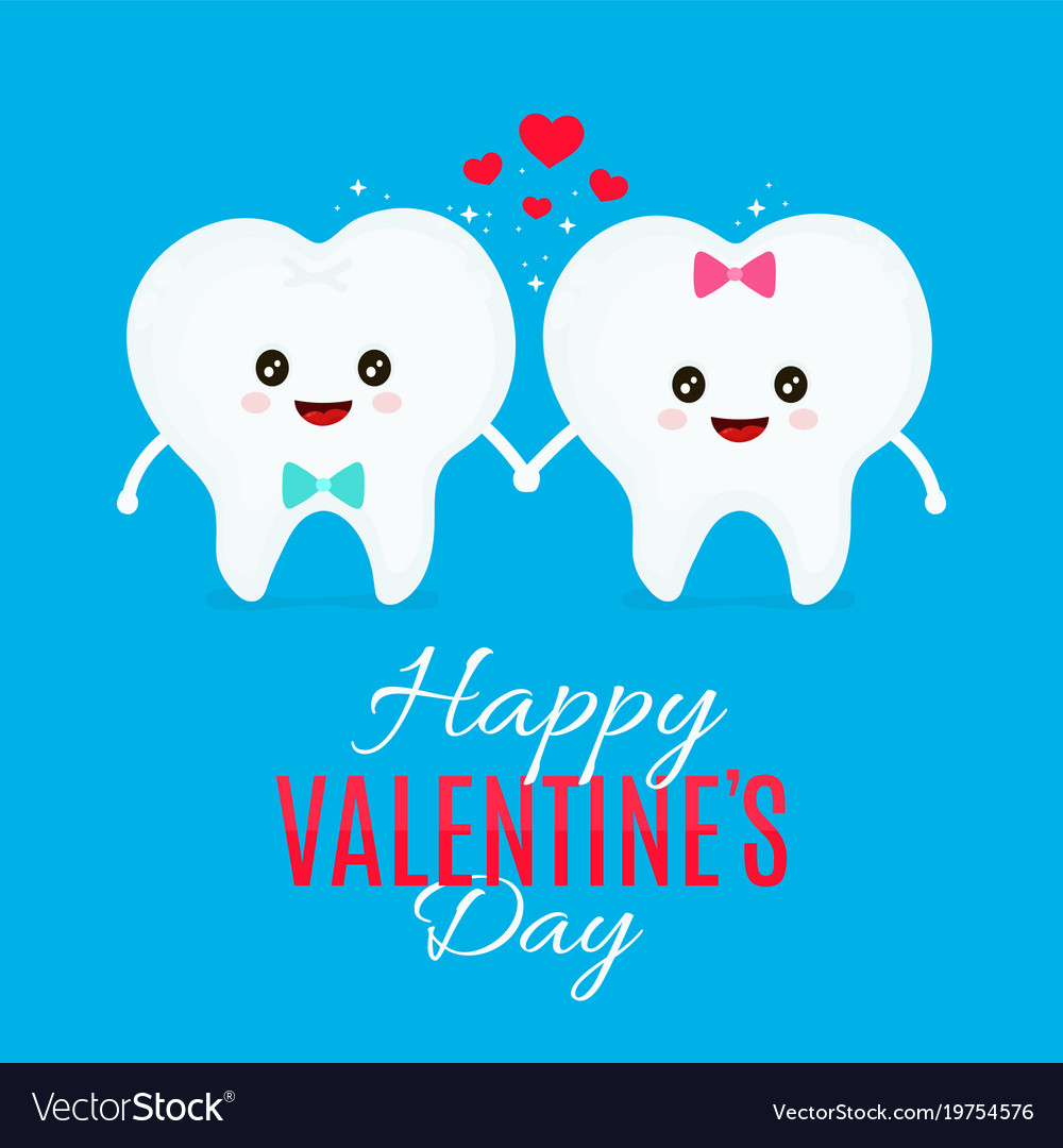 Two loving teeth flat cartoon