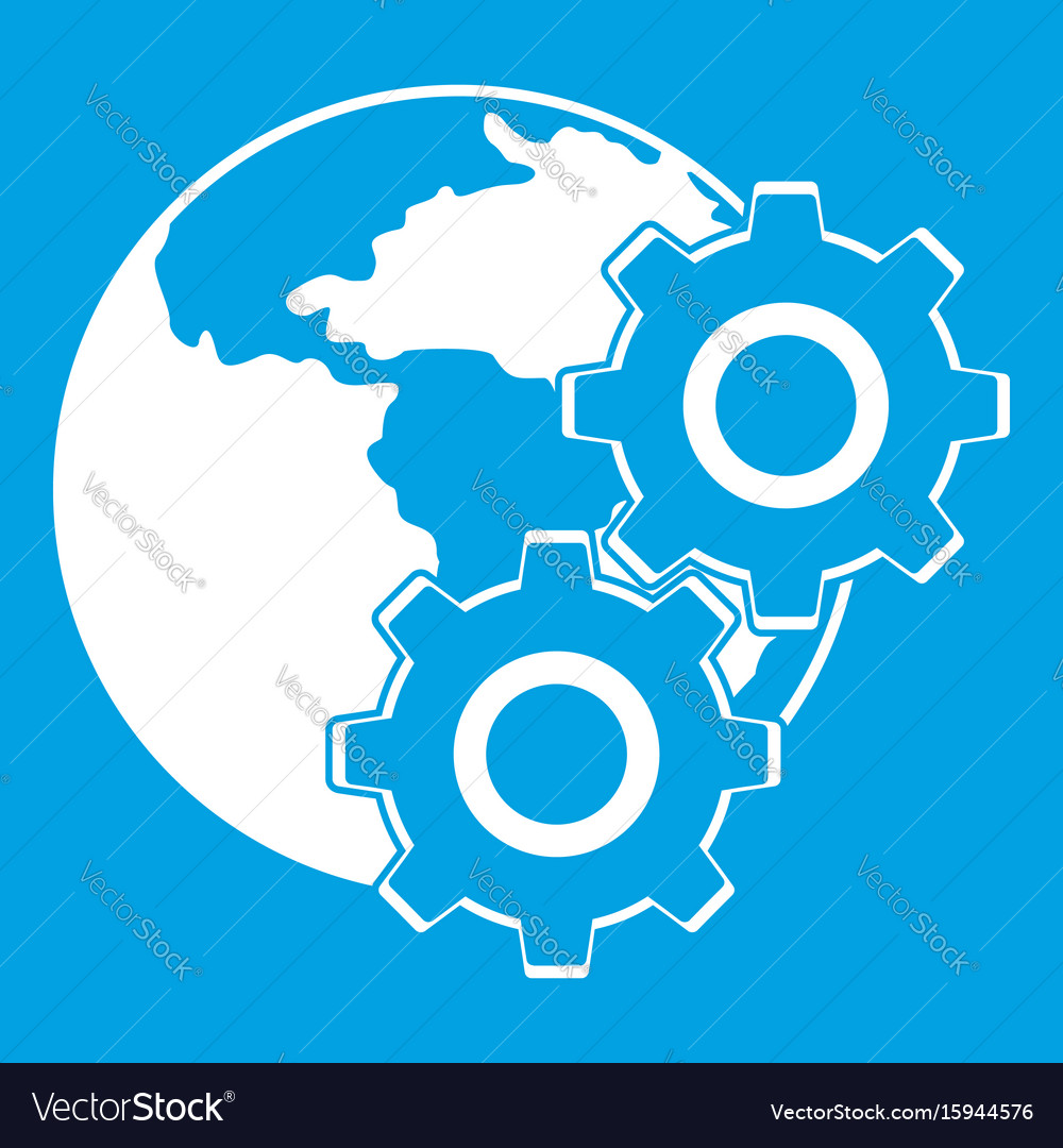 World planet and gears icon white Royalty Free Vector Image