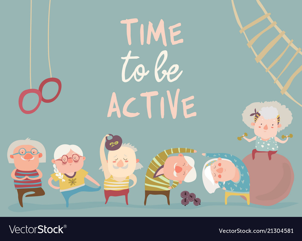Cartoon Elderly People Doing Exercises Royalty Free Vector
