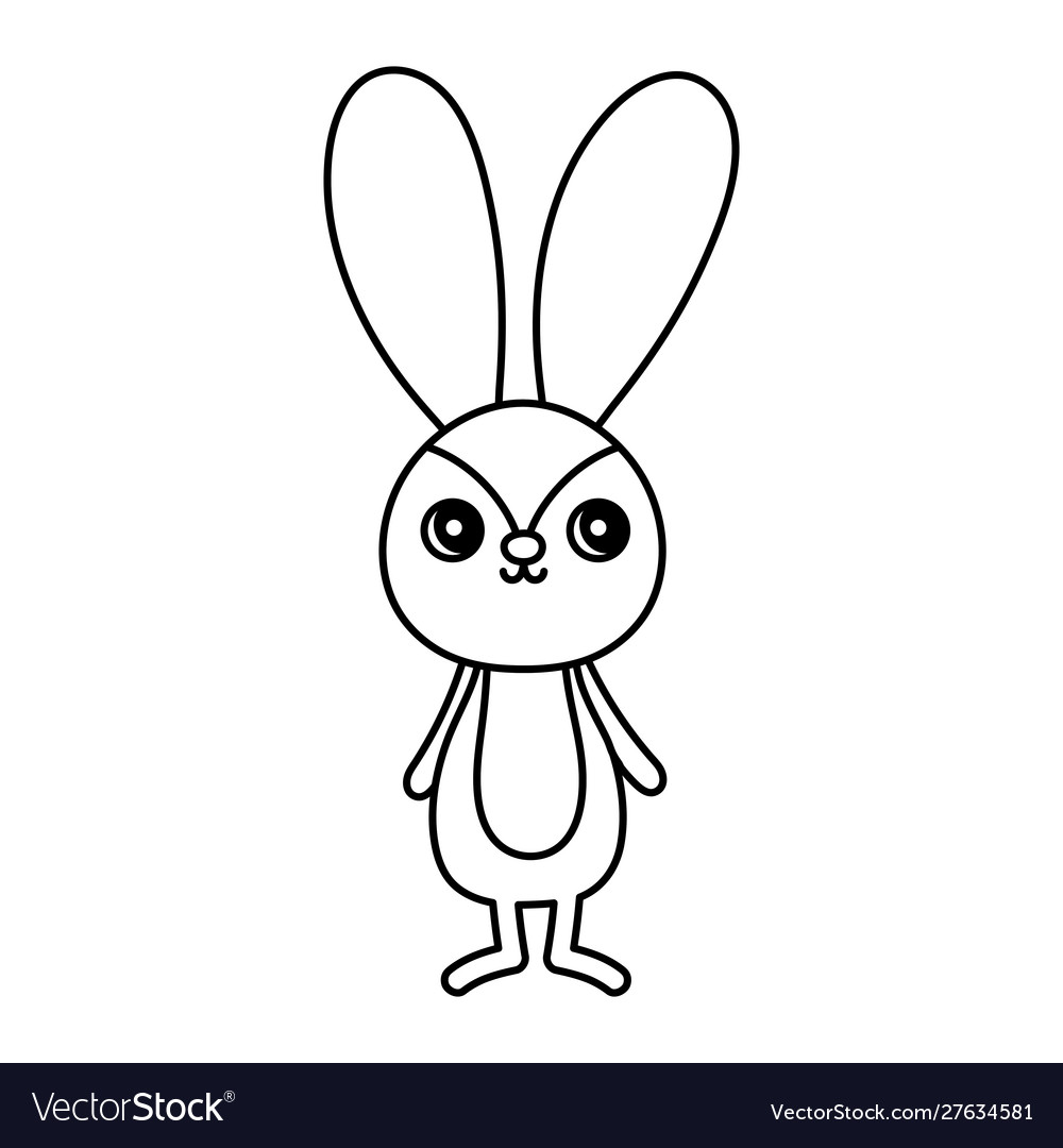 Cute rabbit character on white background thick