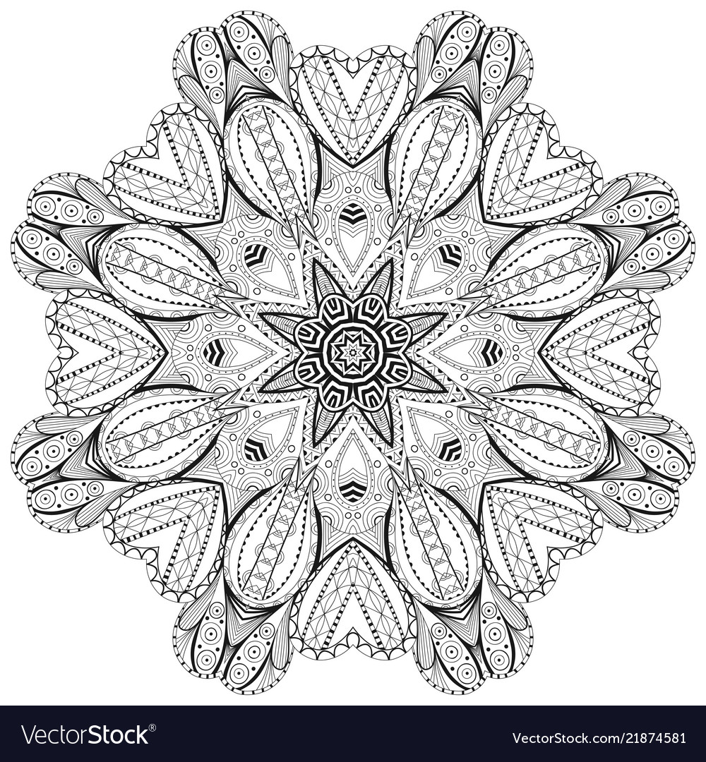 Ornamental round lace for coloring book and page