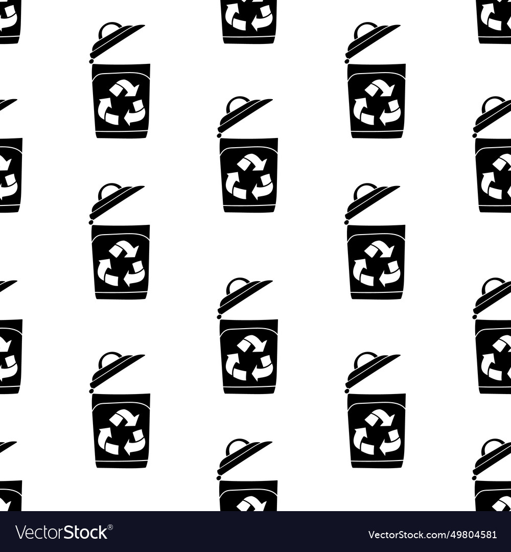 Trash bin with recycling symbol silhouette pattern