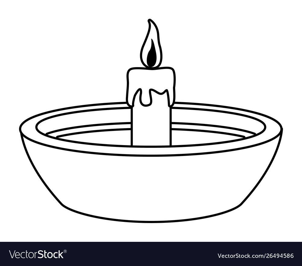 Candle in bowl cartoon isolated black and white Vector Image