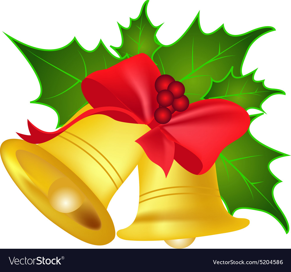 Christmas Jingle Bells Vector, Sticker Clipart Bell With Holly