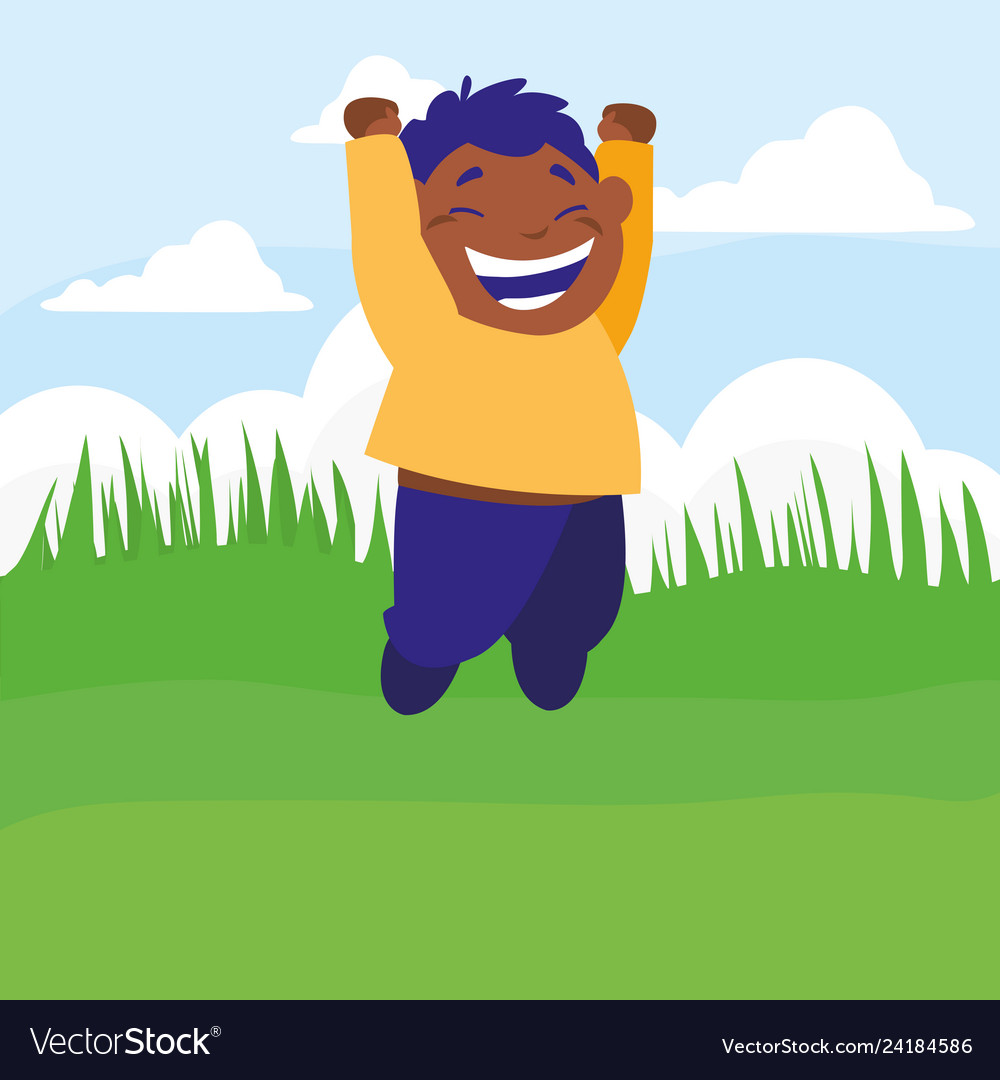 Happy black boy celebrating in the camp Royalty Free Vector