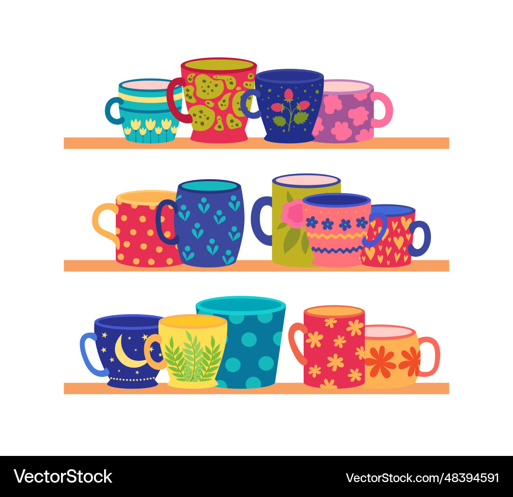 Cup Storage Vector Cup shelves different containers for liquid Vector Image