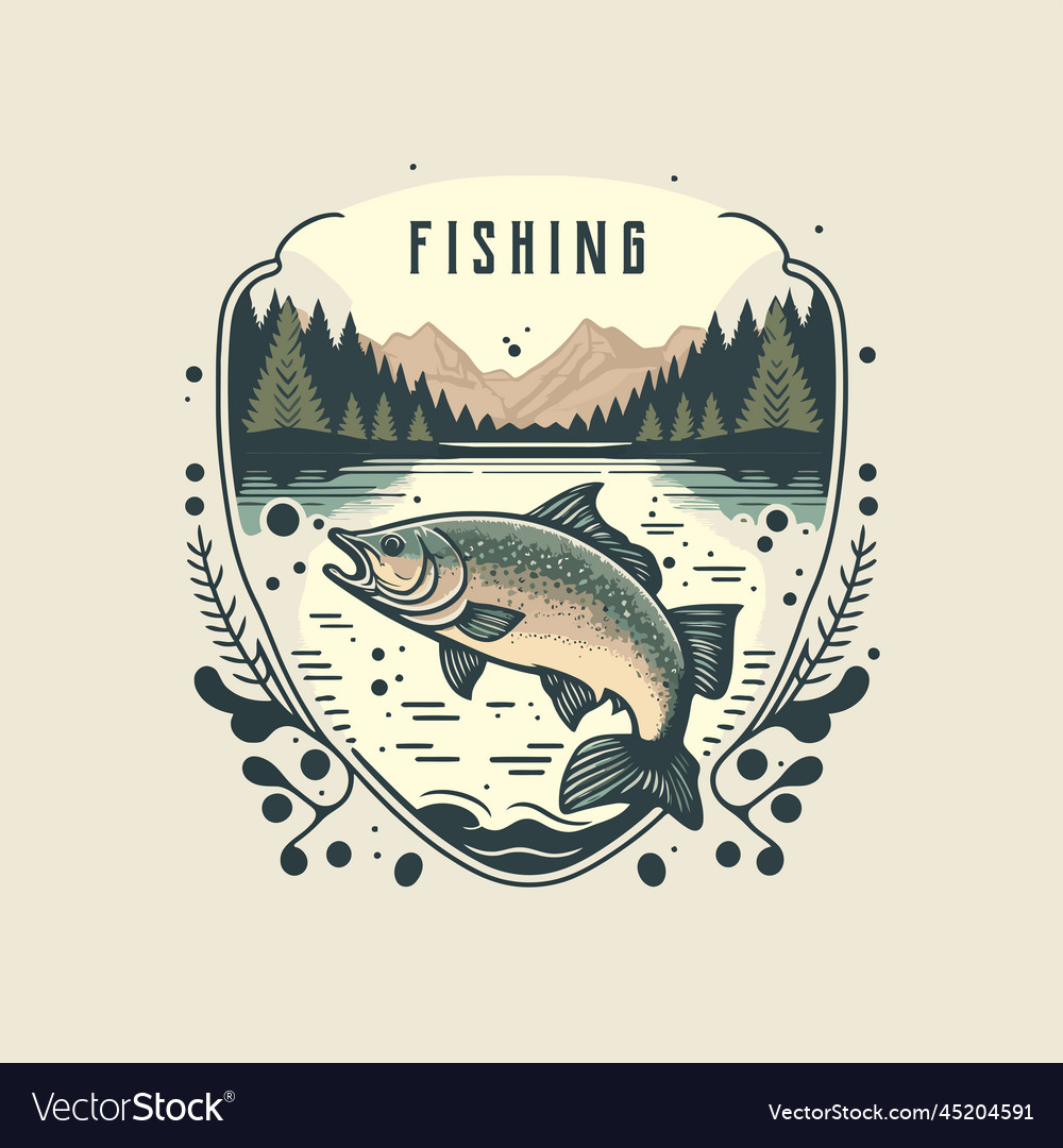 Fishing fish in the water logo icon template Vector Image