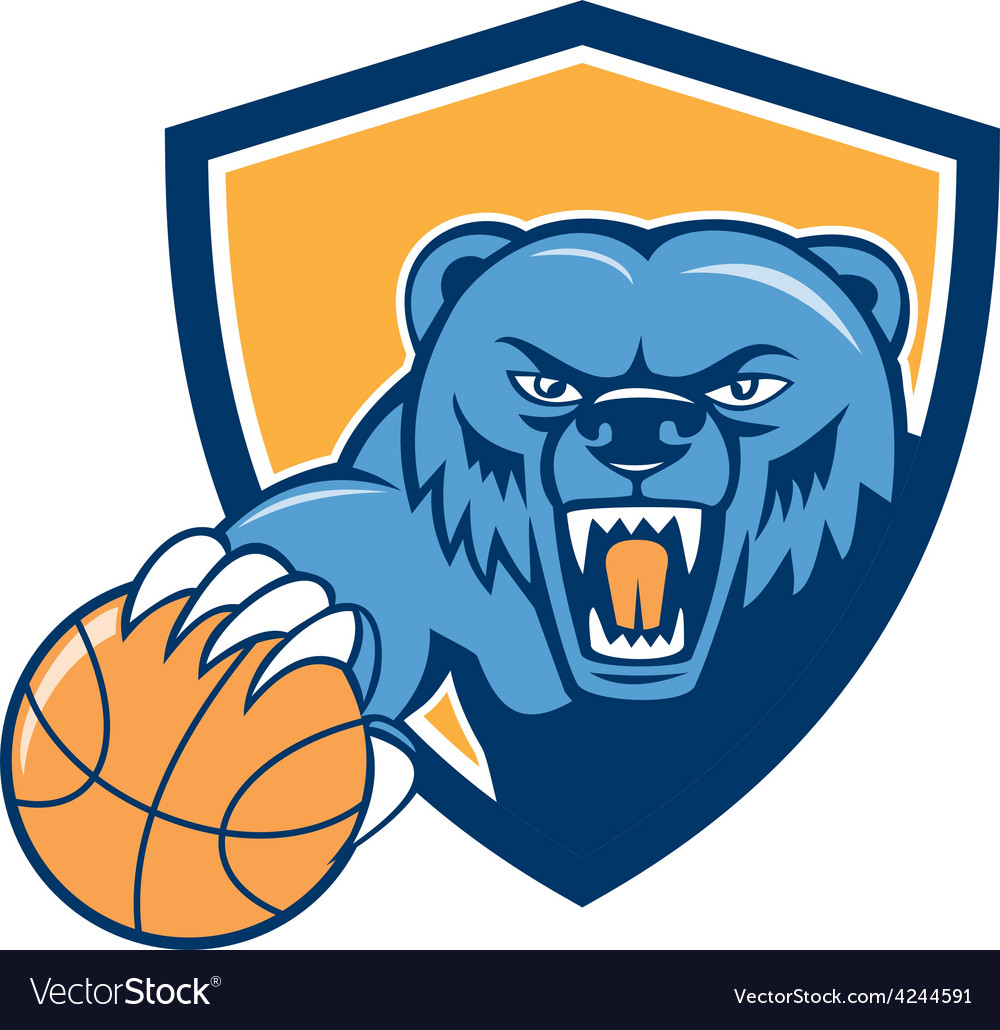 Grizzly Bear Angry Head Basketball Shield Cartoon Vector Image