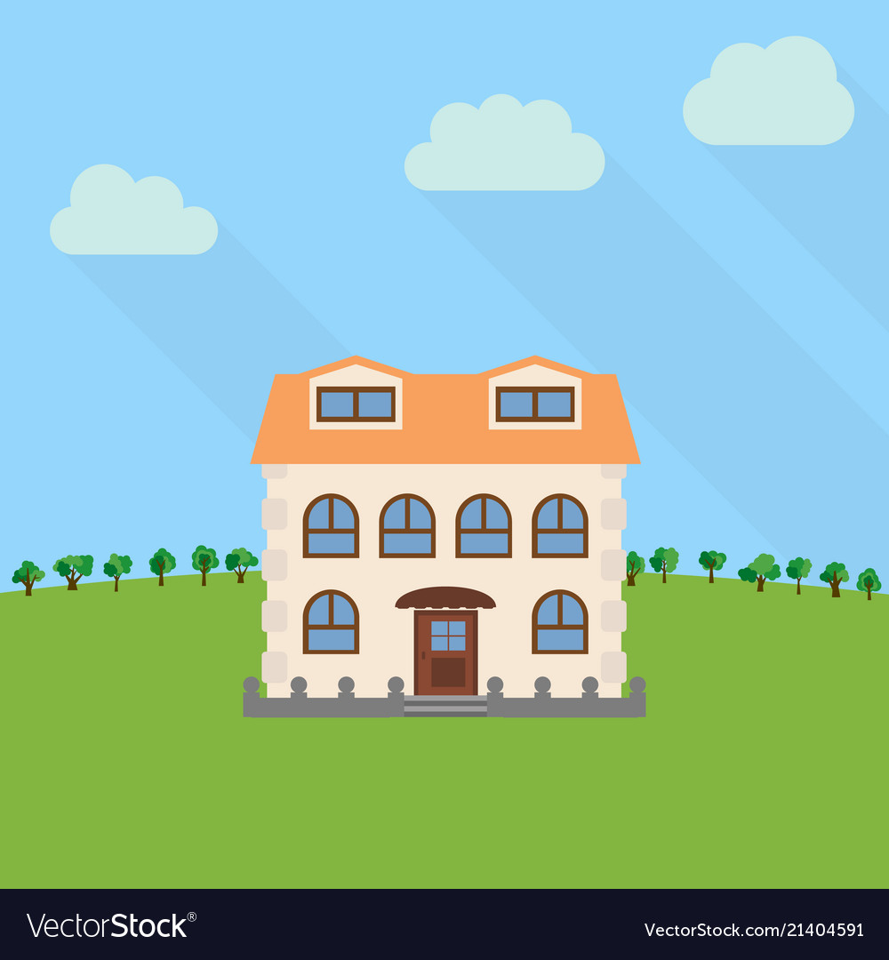 Lone two-storey house in a field Royalty Free Vector Image