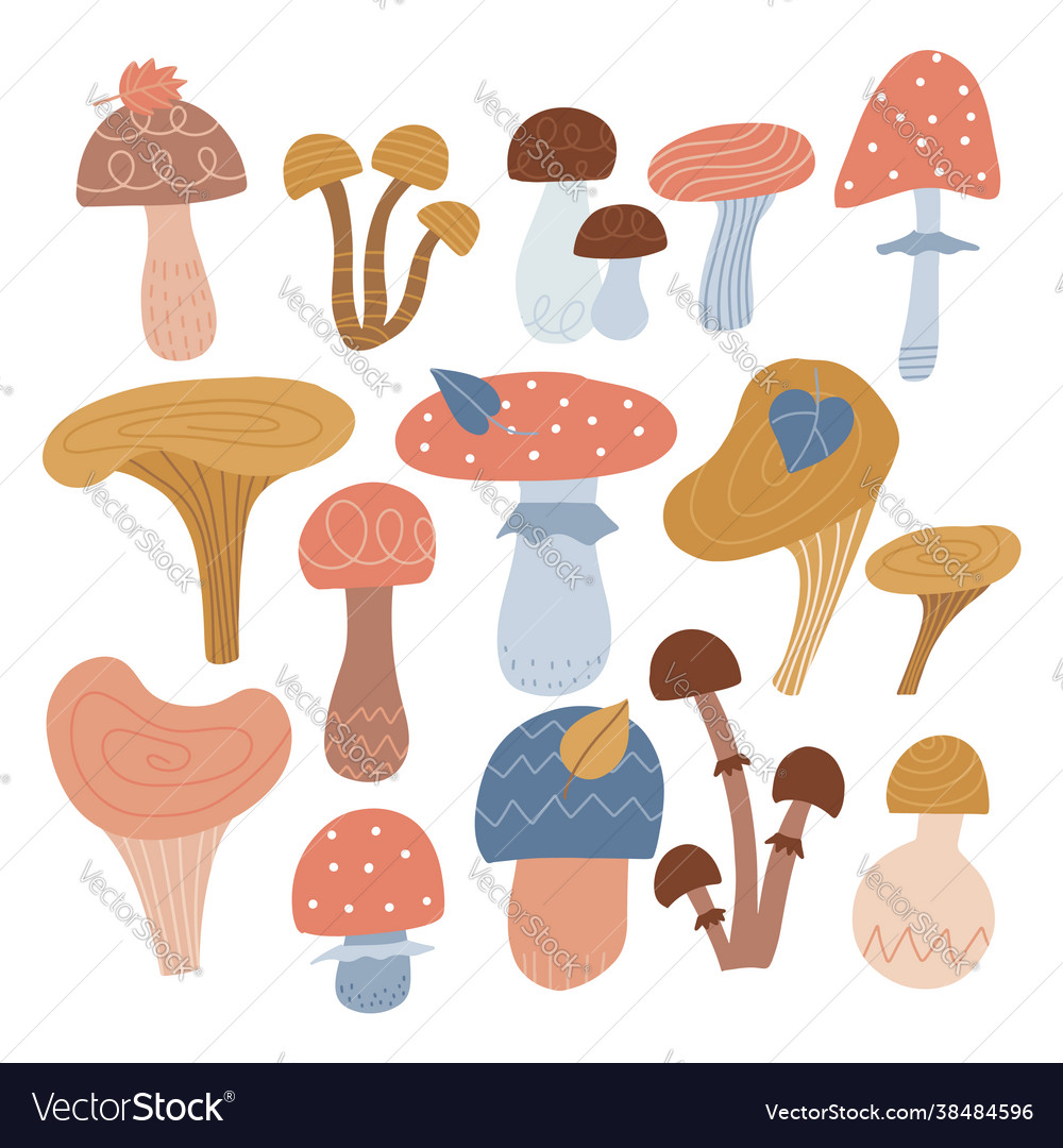 Abstract mushrooms set autumn mood hand drawn vector image Abstract mushrooms set autumn mood hand drawn