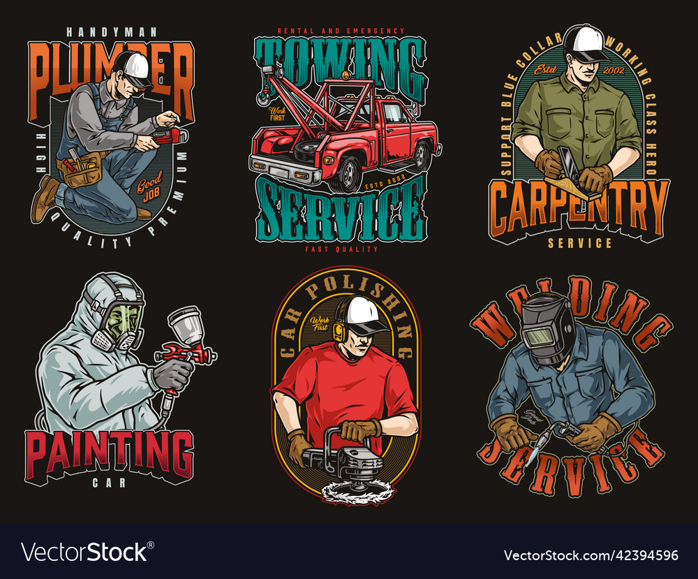 Men at manual work colorful collection Royalty Free Vector