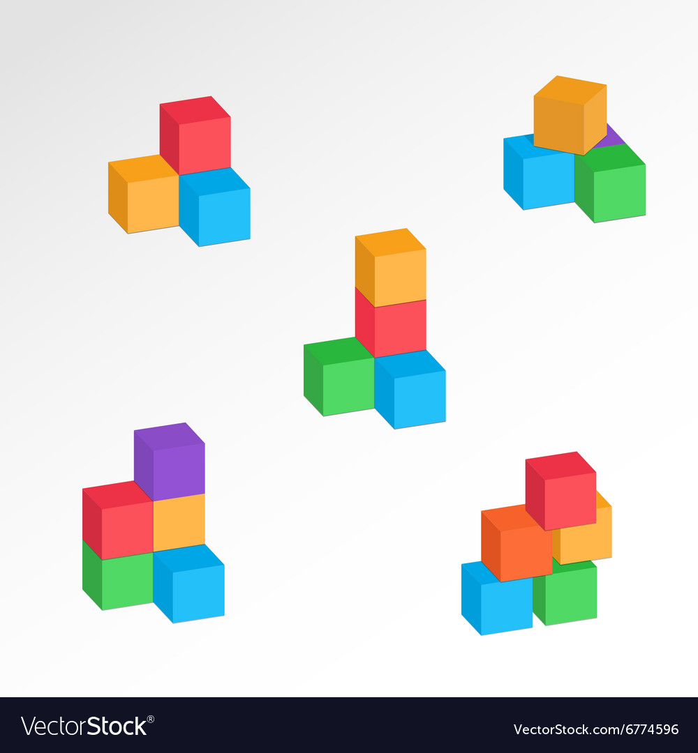 Set of 3d cube combinations compositions tree