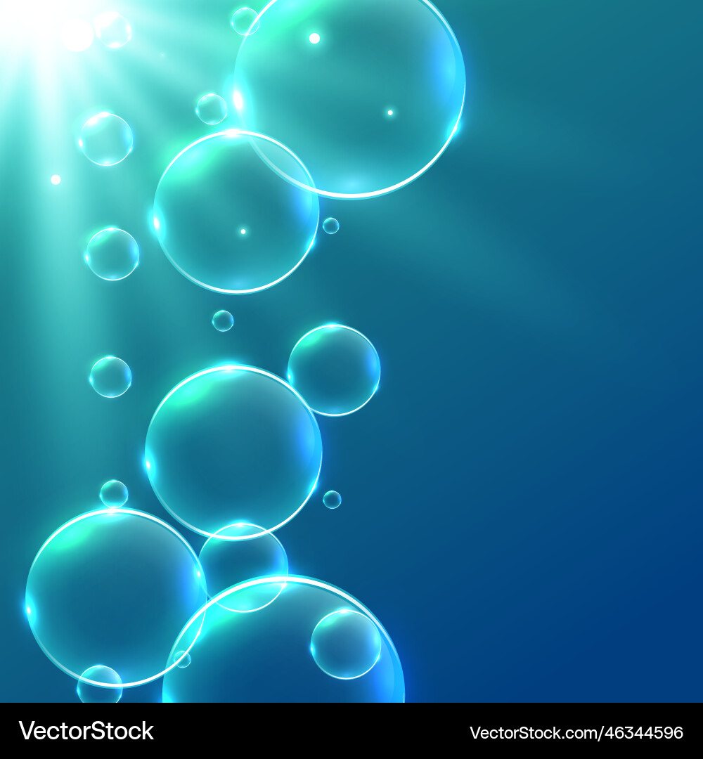 Underwater floating bubbles background with sun Vector Image