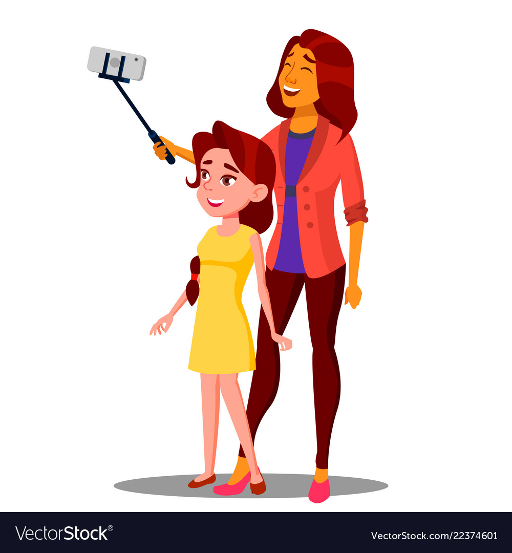 Beautiful mother and daughter making a selfie on Vector Image