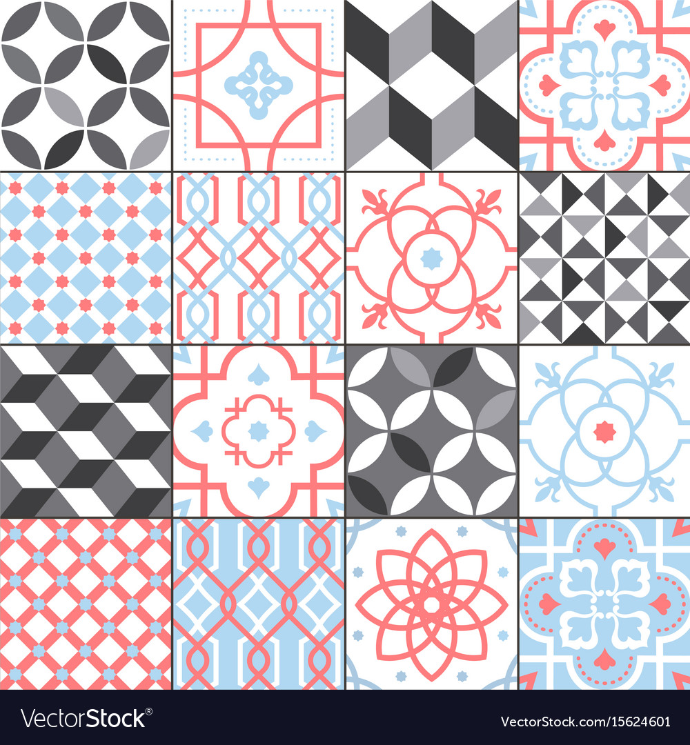 Different tiles pattern collection colorful and Vector Image