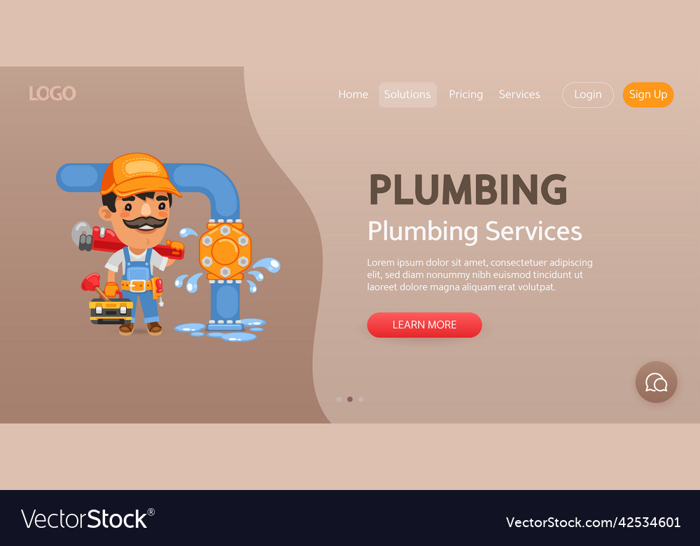 Plumbing website template vector image Plumbing website template