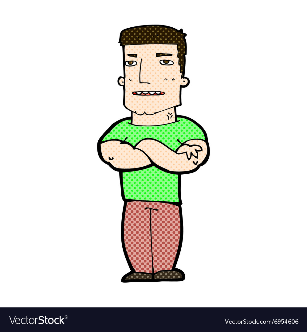 Comic cartoon tough guy with folded arms