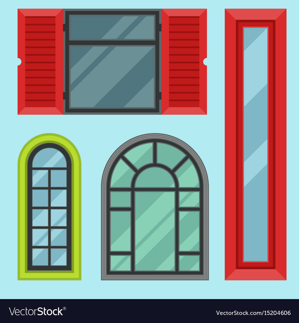 Different types house windows elements flat style